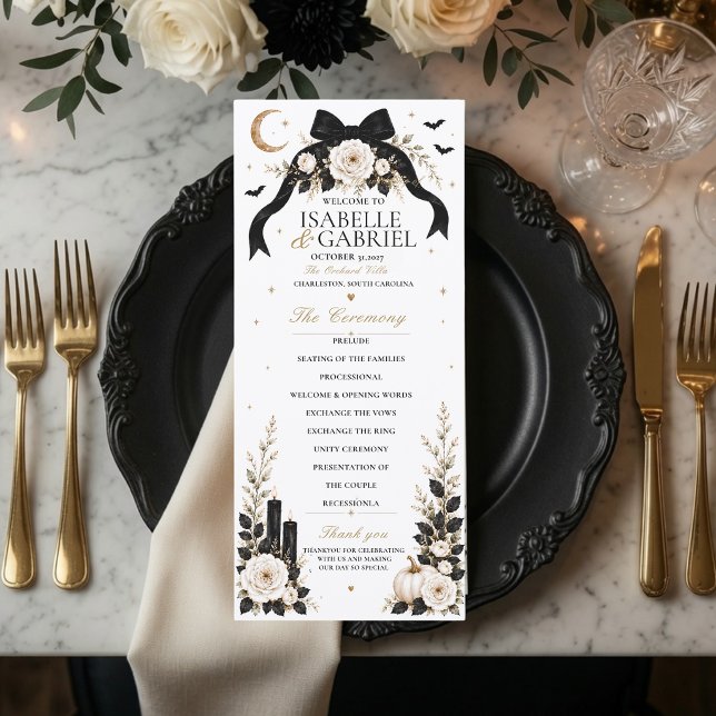 Programa de Boda de Lujo Gótico con Lazo Negro (Subido por el creador)