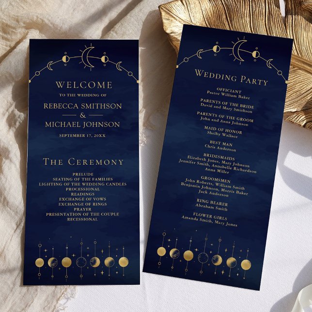 Programa de Boda de Luna Creciente Dorada Azul Cel (Subido por el creador)