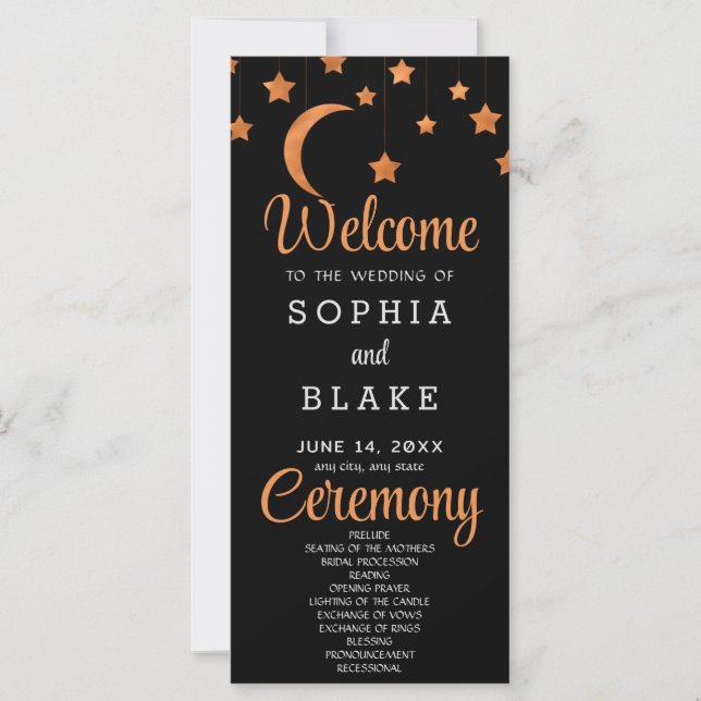 Programa de Boda de Luna y Estrellas de Oro Rosa s (Anverso)