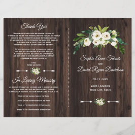 Programa de Boda de Madera Floral Acuarela Chic Bl