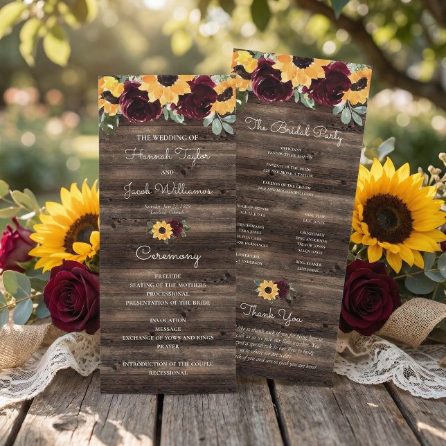 Programa de Boda de Madera Rústica con Girasoles y (Subido por el creador)