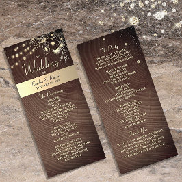 Programa de Boda de Madera Rústica con Luces de Cu