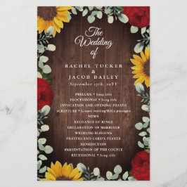 Programa de Boda de Madera Rústica de Rosas Roses 
