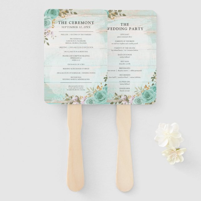 Programa de Boda de Madera Rústica y Abanico de Li (Anverso y reverso)
