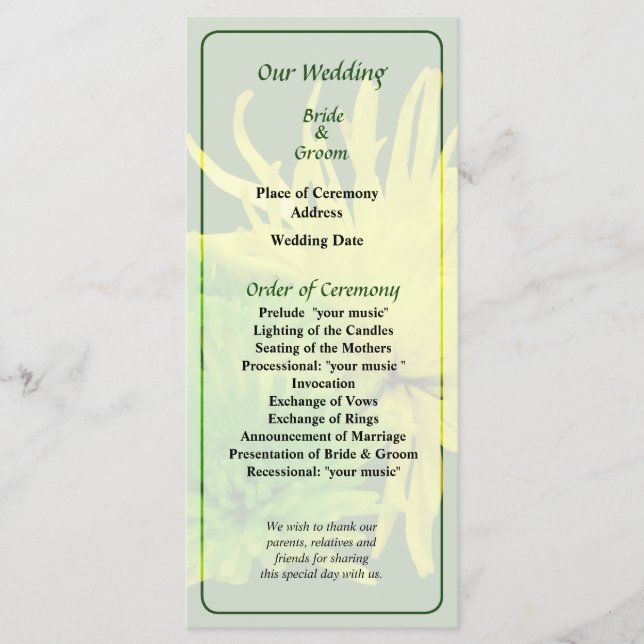 Programa de Boda de Mamáes Amarillas y Verdes (Anverso)