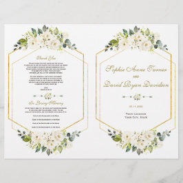 Programa de Boda de Marco de Oro Floral Blanco Acu