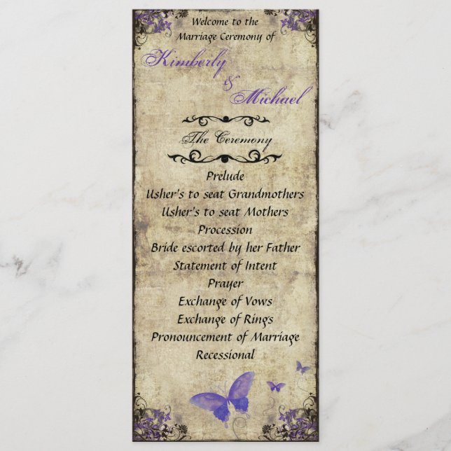 Programa de Boda de Mariposa Morada de Doble Cara (Anverso)