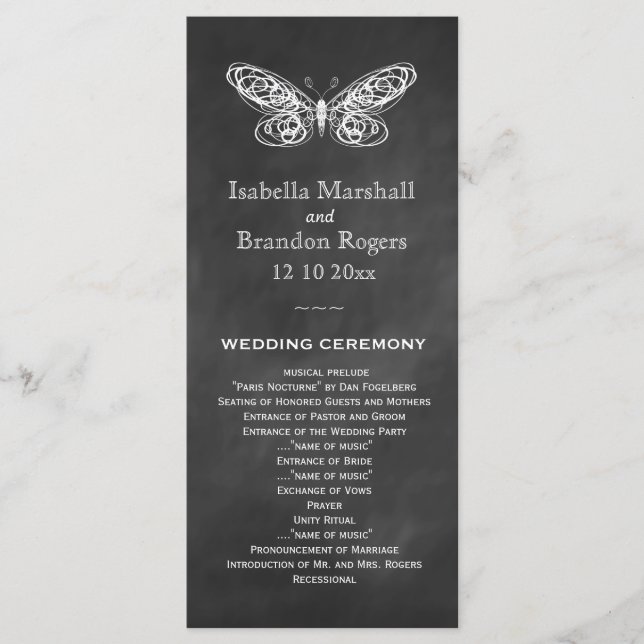 Programa de Boda de Mariposas Chalkboard (Anverso)
