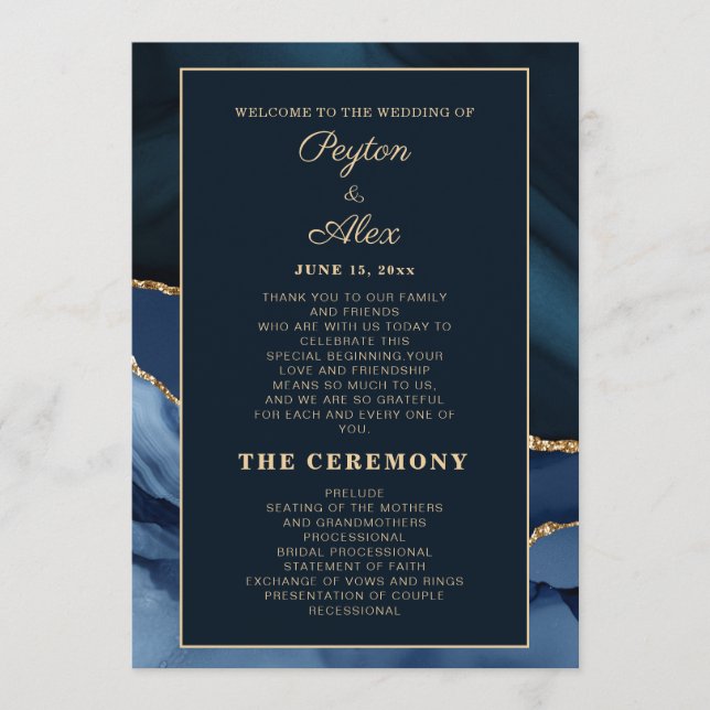 Programa de Boda de Mármol Azul Marinho de la Fies (Anverso)