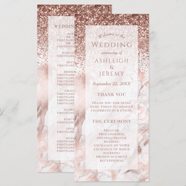 Programa de Boda de Mármol con Brillo Falso de Oro (Anverso / Reverso)