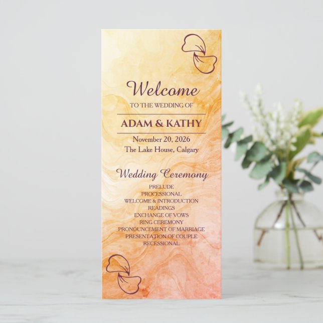 Programa de Boda de Mármol de Otoño Cálido (Anverso de pie)