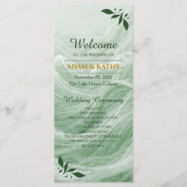 Programa de Boda de Mármol Verde Salvia y Oro