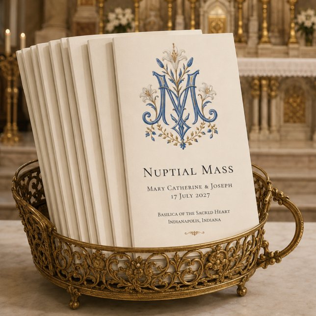 Programa de Boda de Misa Nupcial con Monograma Mar (Subido por el creador)