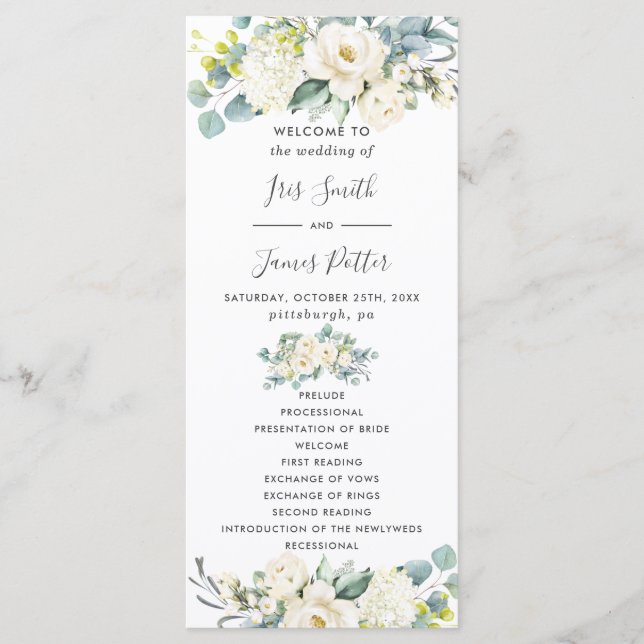 Programa de Boda de moda Floral Blanca de Marfil (Anverso)