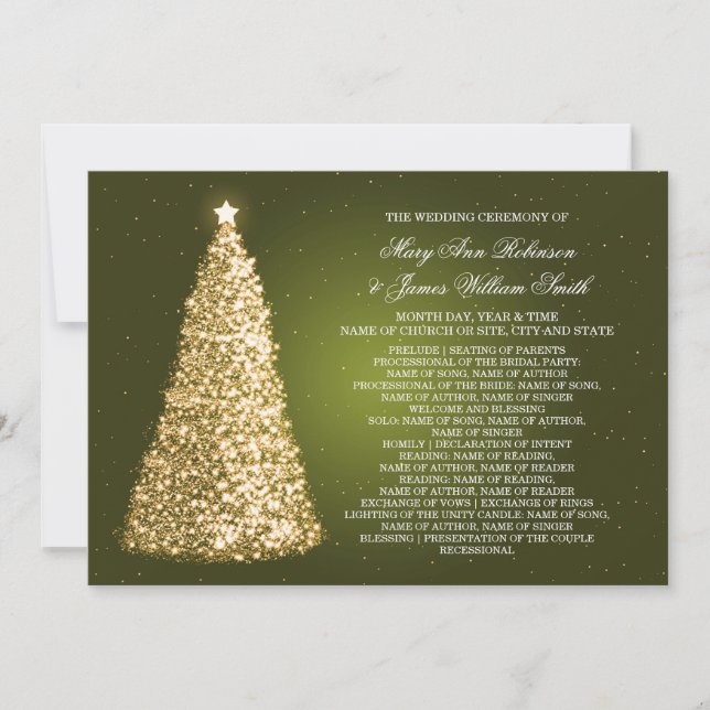 Programa de Boda de Navidad Elegante Oro Verde (Anverso)