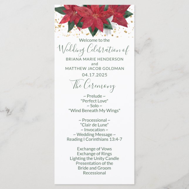 Programa de Boda de Navidad Elegante Poinsettia Ve (Anverso)