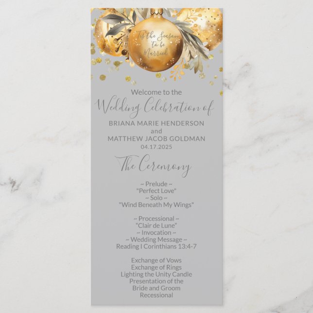Programa de Boda de Navidad Gris Dorado (Anverso)