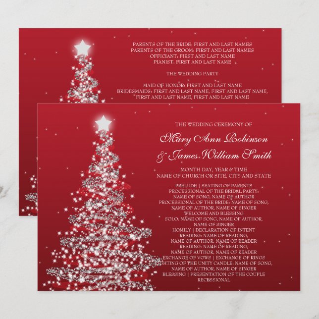 Programa de Boda de Navidad Rojo Plateado (Anverso / Reverso)