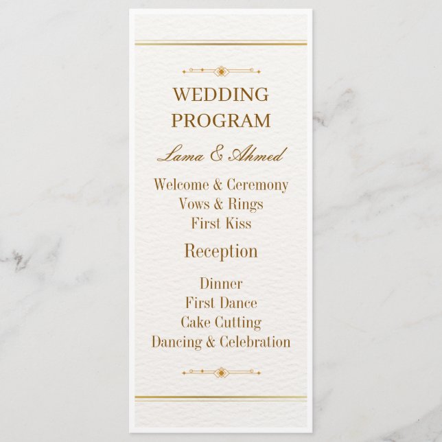 Programa de Boda de Oro Blanco Elegante | Boda de  (Anverso)