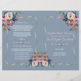 Programa de Boda de Oro de Flores Rosa Azul Dusty
