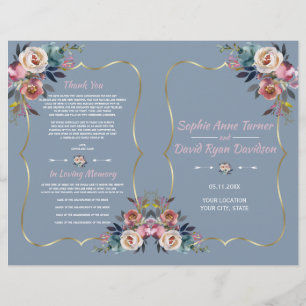 Programa de Boda de Oro de Flores Rosa Azul Dusty