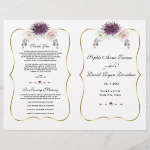 Programa de Boda de Oro Floral Blanca Rosa Lavende