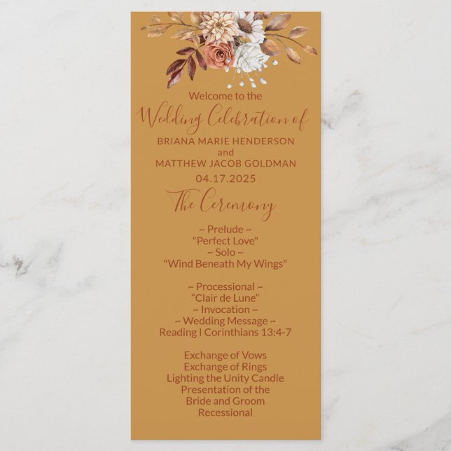 Programa de Boda de Oro Floral Fall (Anverso)