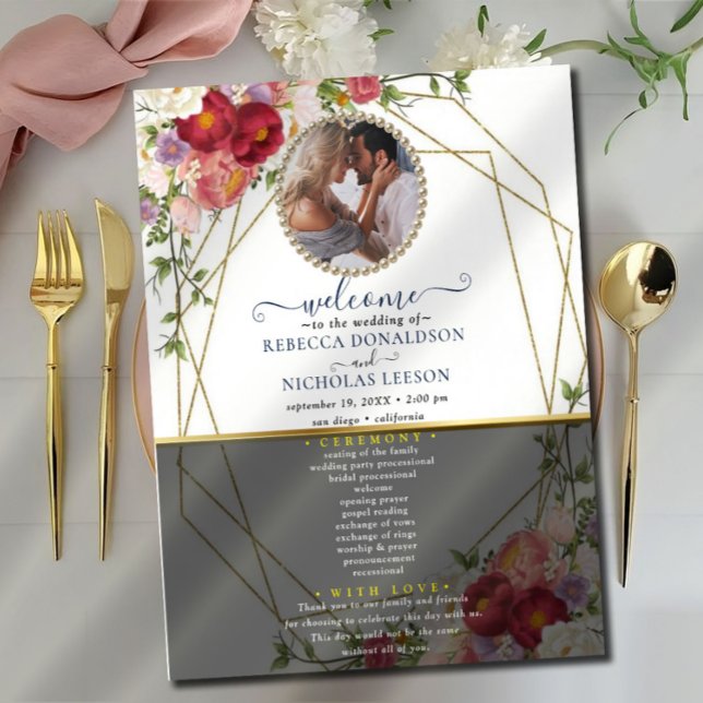Programa de Boda de Oro Geométrica con Floral de B (Subido por el creador)