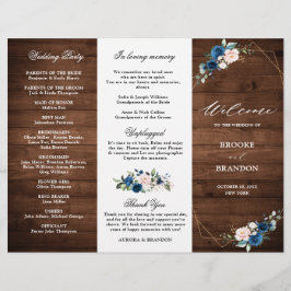 Programa de Boda de Oro Navy Blue Rubor Rustic Woo