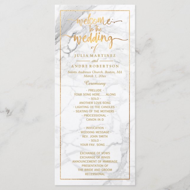 Programa de Boda de Oro PixDezines Marble+Faux (Anverso)