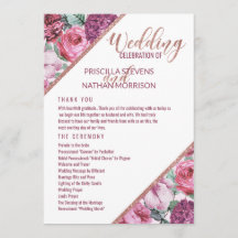 Programa de Boda de Oro Rosa de Flores Púrpura Ros