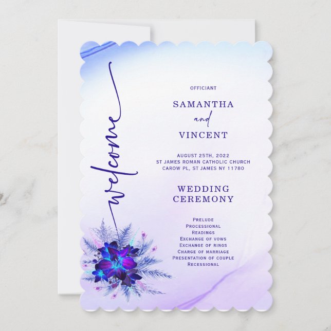 Programa de Boda de Orquídea Azul Elegante (Anverso)