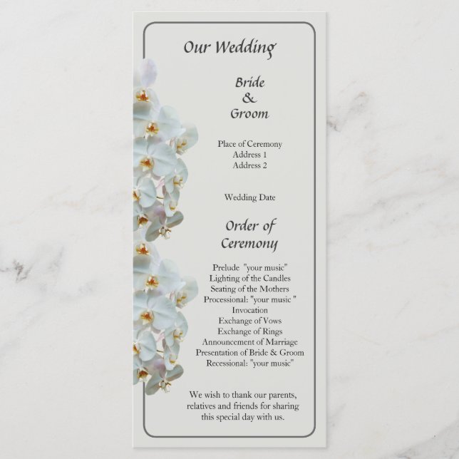 Programa de Boda de Orquídeas de Falenopsis Blanca (Anverso)