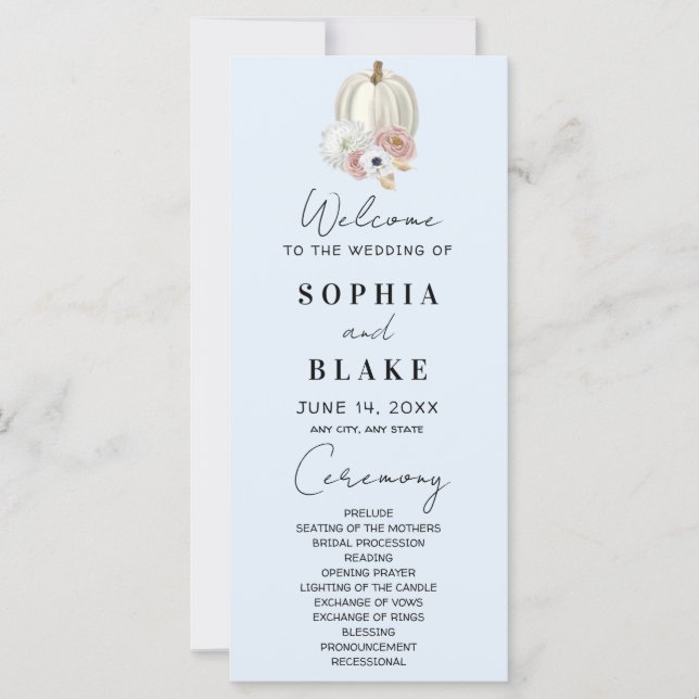 Programa de Boda de Otoño con Floral Blanco y Cala (Anverso)