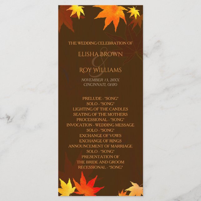 Programa de Boda de Otoño de Chocolate Brown (Anverso)