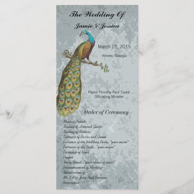 Programa de Boda de Pájaros Vintage (Anverso)