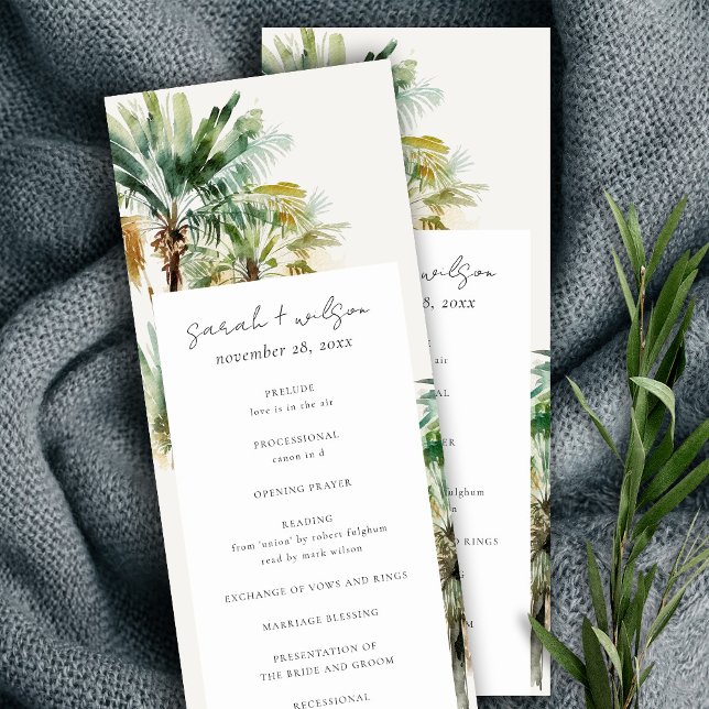 Programa de Boda de Palm Trees de Acuarela Tropica (Subido por el creador)