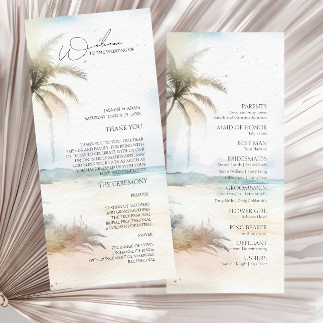 Programa de Boda de Palmeras Tropicales (Tropical Beach Palm Trees Wedding Program)