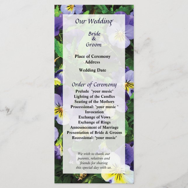 Programa de Boda de Pansies (Anverso)