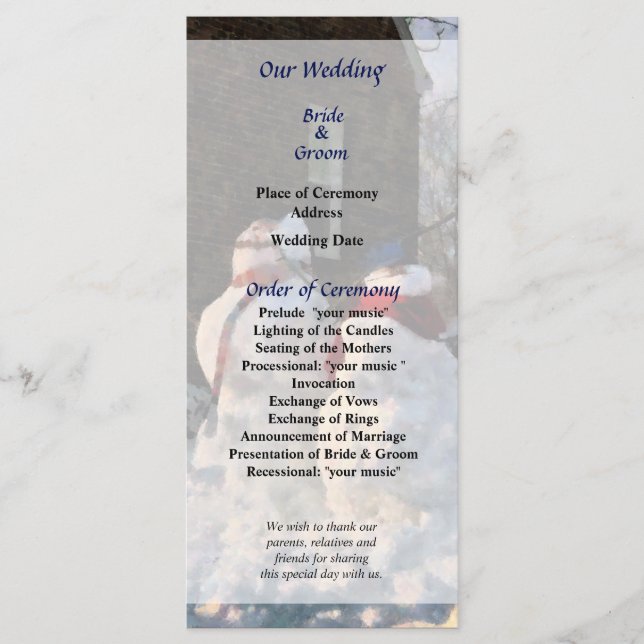 Programa de Boda de Pareja de Nieve (Anverso)