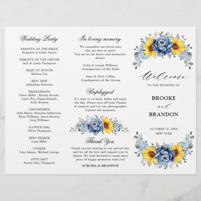 Programa de Boda de Peones de la Slate Azul Dusty  (Anverso)