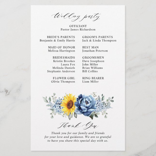 Programa de Boda de Peones de la Slate Azul Dusty  (Reverso)