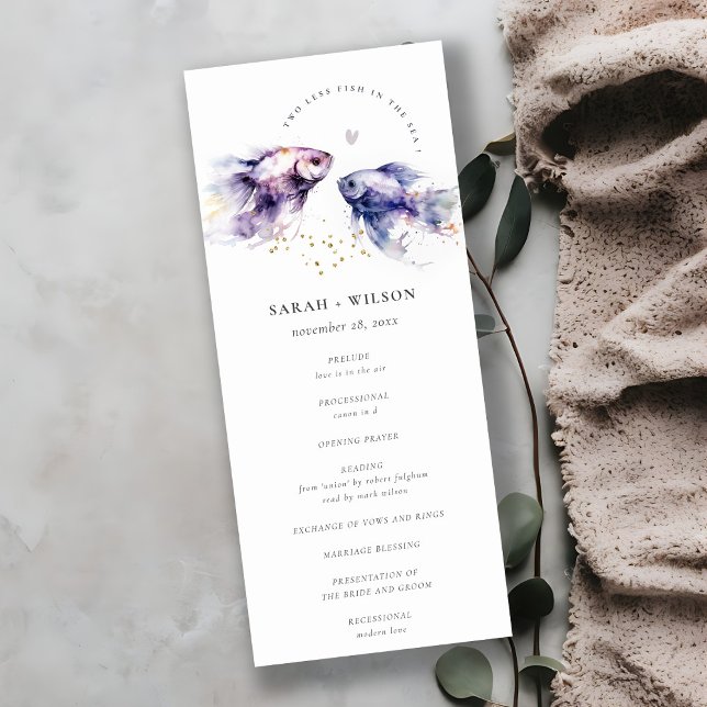 Programa de Boda de Pescado Costero Lilac Watercol (Subido por el creador)