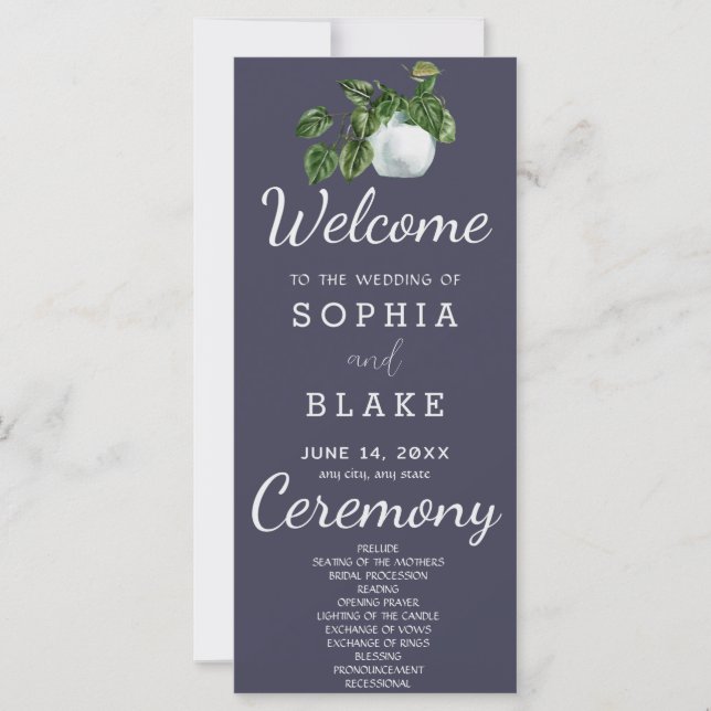 Programa de Boda de Pizarra con Hojas de Plantas R (Anverso)