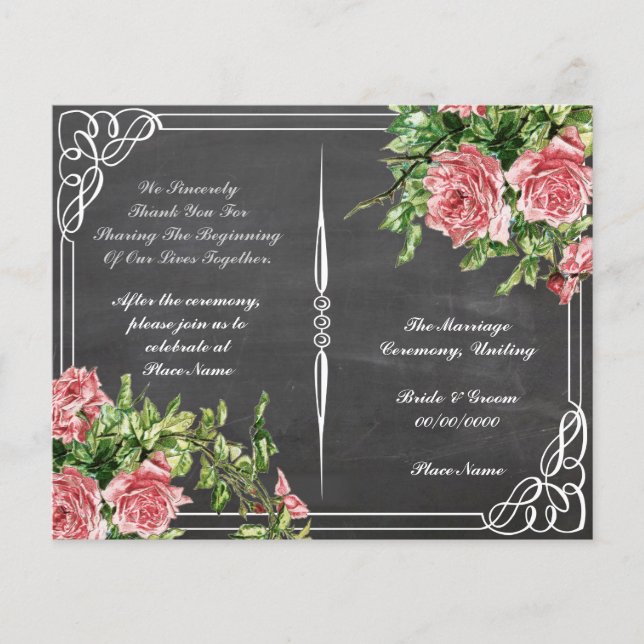 programa de boda de pizarra floral (Anverso)