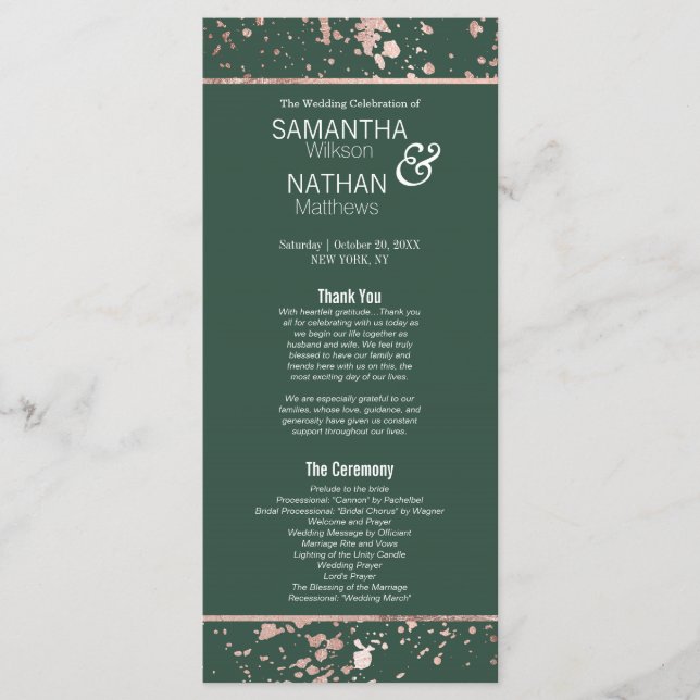 Programa de Boda de Plantas de pintura verde de or (Anverso)