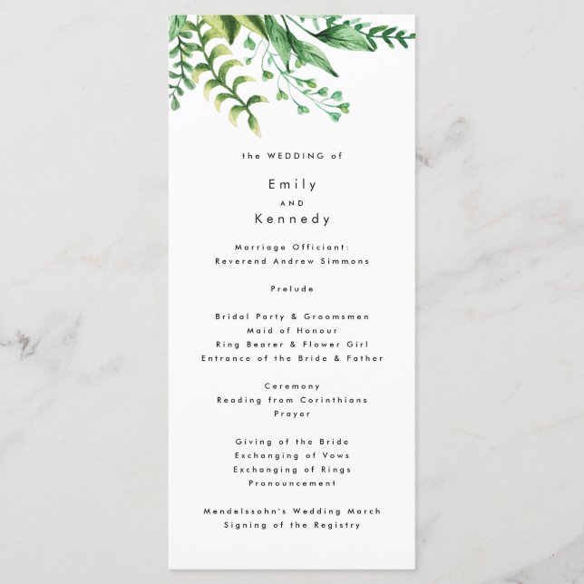 Programa de Boda de Plantas Leafy Frescas de Veget (Anverso)