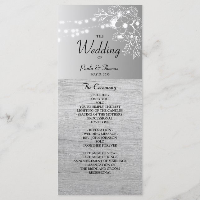 Programa de Boda de Plata Negro y Blanco (Anverso)