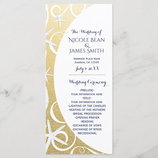 Programa de Boda de Playa Estrella Blanca de Oro (Anverso)