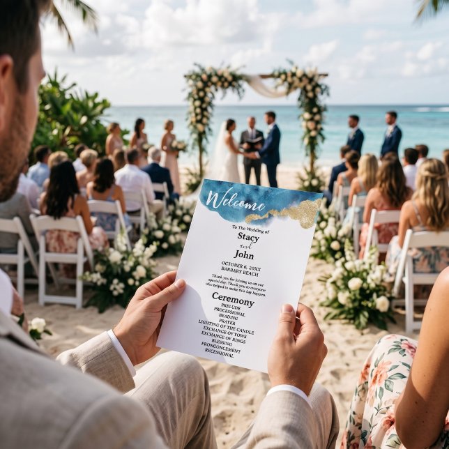 Programa de Boda de Playa Oceánica Tropical con Ac (Watercolor program for your special day. Scroll down to browse the other items in our collection.)